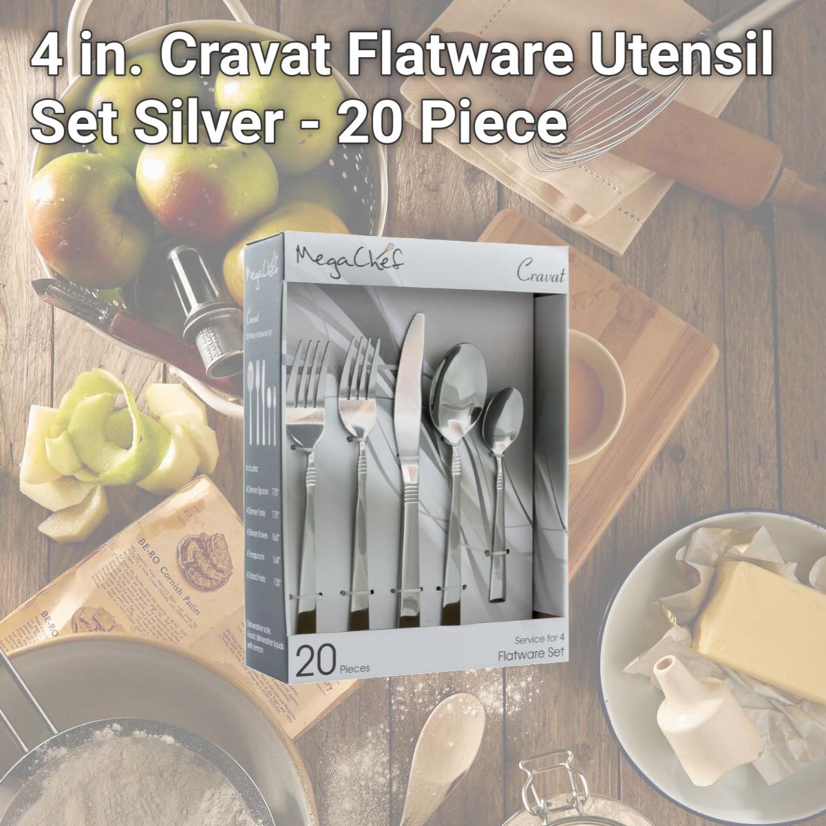 Picture of Megachef MCFW-CRAVAT-SILVER 4 in. Cravat Flatware Utensil Set, Silver - 20 Piece