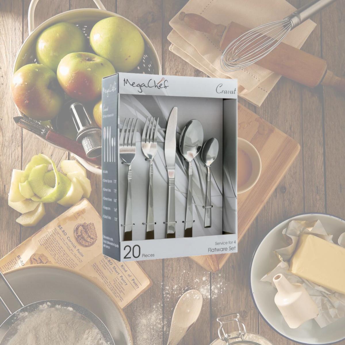 Picture of Megachef MCFW-CRAVAT-SILVER 4 in. Cravat Flatware Utensil Set, Silver - 20 Piece