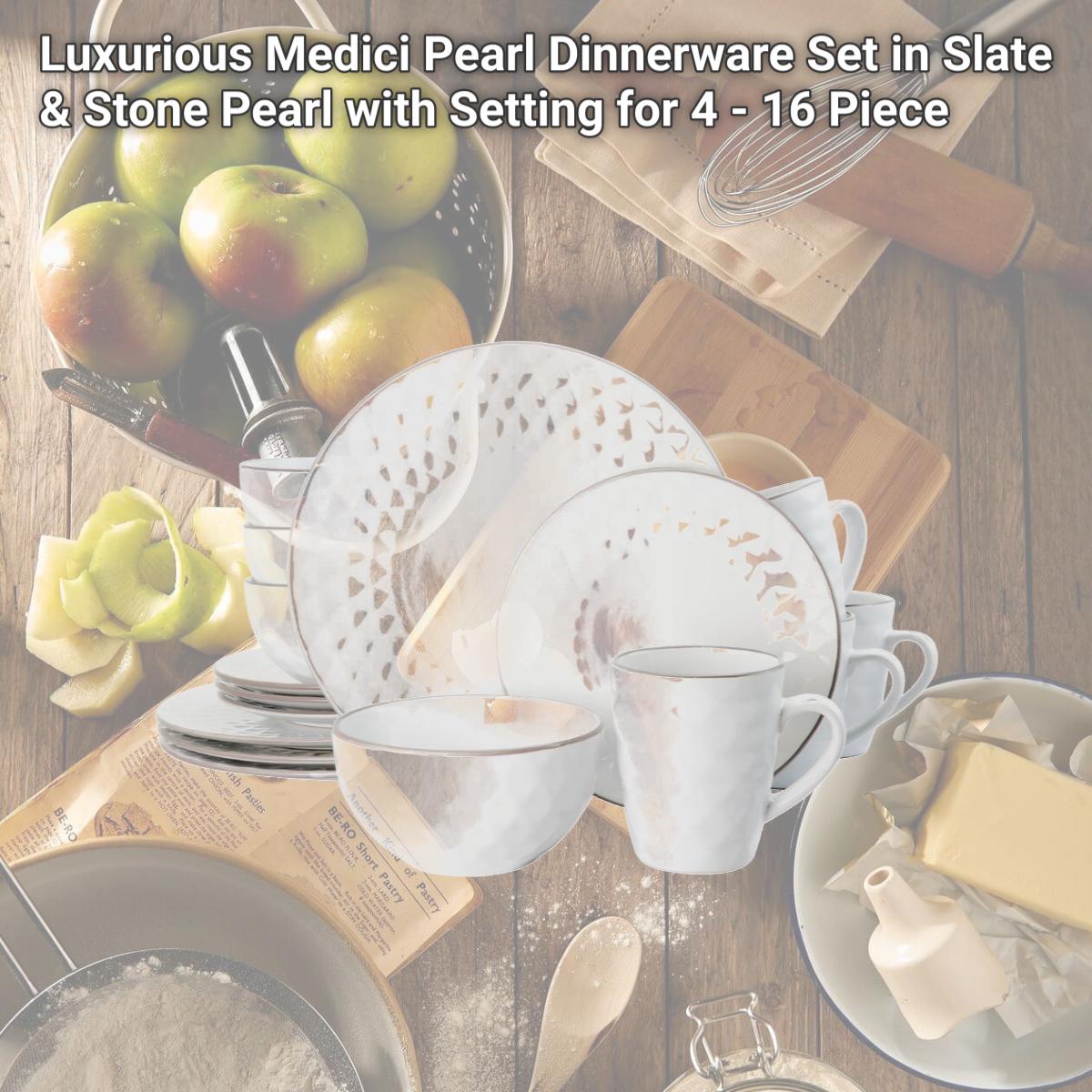 Picture of Elama EL-MEDICIPEARL Luxurious Medici Pearl Dinnerware Set in Slate & Stone Pearl with Setting for 4 - 16 Piece