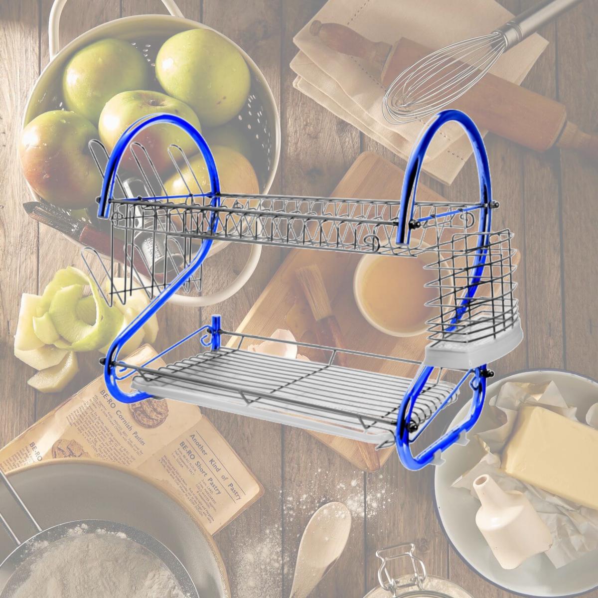 Picture of MEGACHEF DR-116B 16 in. MegaChef Two Shelf Iron Wire Dish Rack, Blue