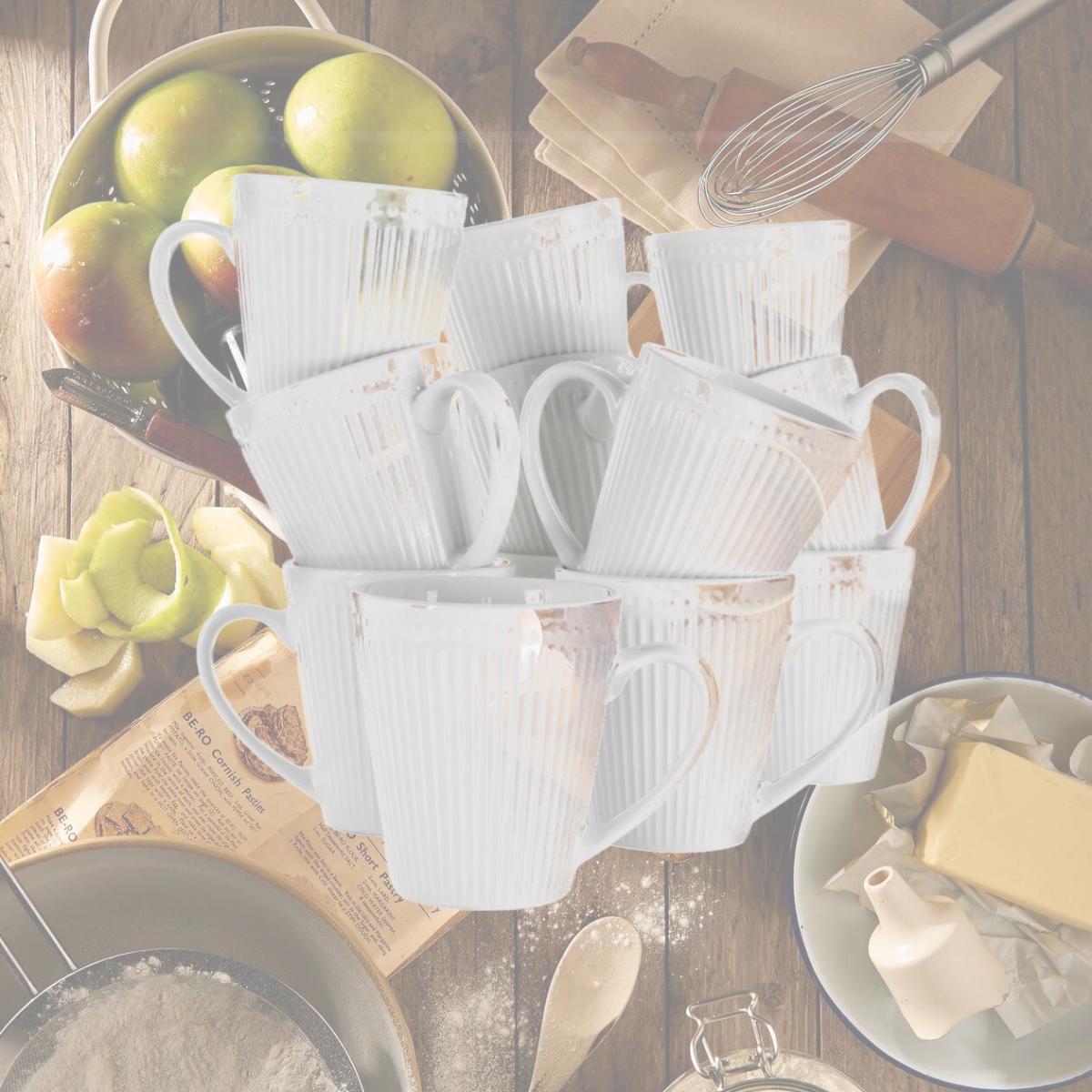 Picture of Elama EL-MADELINE12PC Madeline Porcelain Mug Set, White - 12 Piece