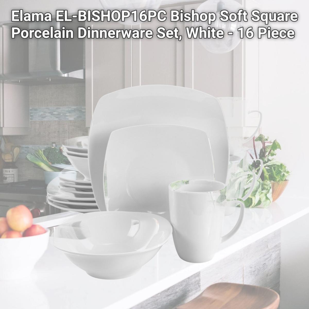 Picture of Elama EL-BISHOP16PC Bishop Soft Square Porcelain Dinnerware Set, White - 16 Piece