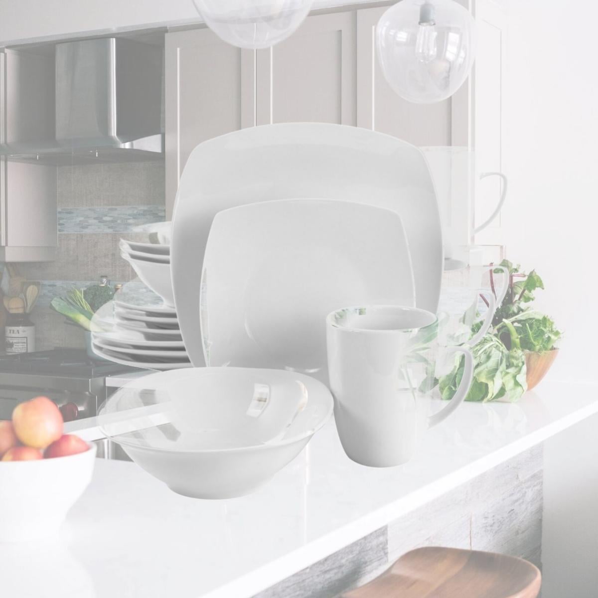 Picture of Elama EL-BISHOP16PC Bishop Soft Square Porcelain Dinnerware Set, White - 16 Piece