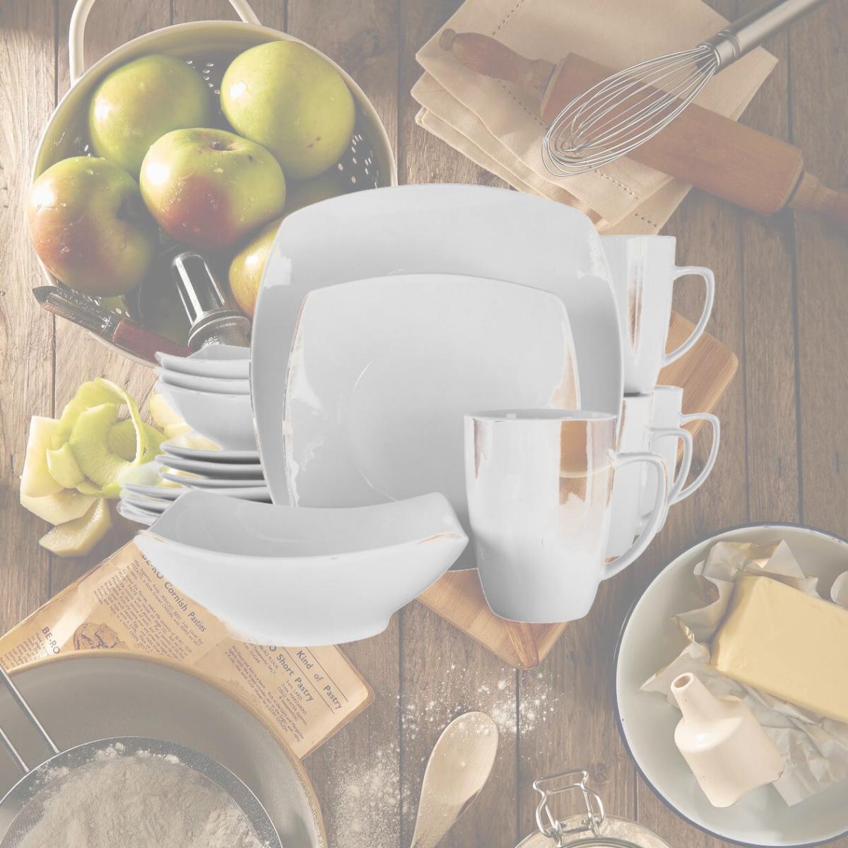 Picture of Elama EL-HAYES Hayes Square Porcelain Dinnerware Set, White - 16 Piece