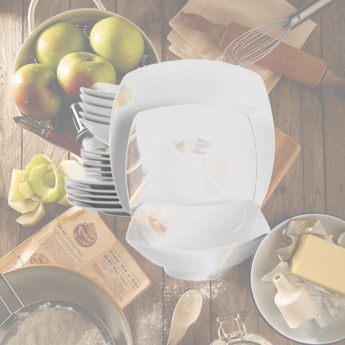 Picture of Elama EL-NEWMAN18 Newman Square Porcelain Dinnerware Set, White - 18 Piece
