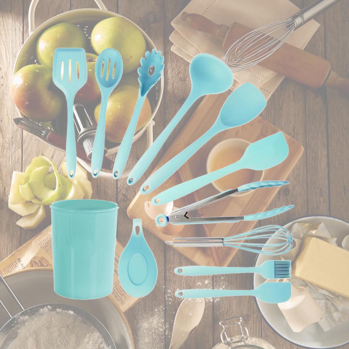 Picture of MegaChef MGSP-814 Light Teal Silicone Cooking Utensils, Set of 12