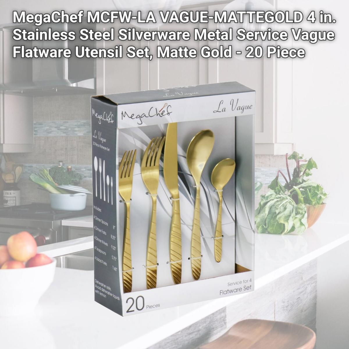 Picture of MegaChef MCFW-LA VAGUE-MATTEGOLD 4 in. Stainless Steel Silverware Metal Service Vague Flatware Utensil Set, Matte Gold - 20 Piece