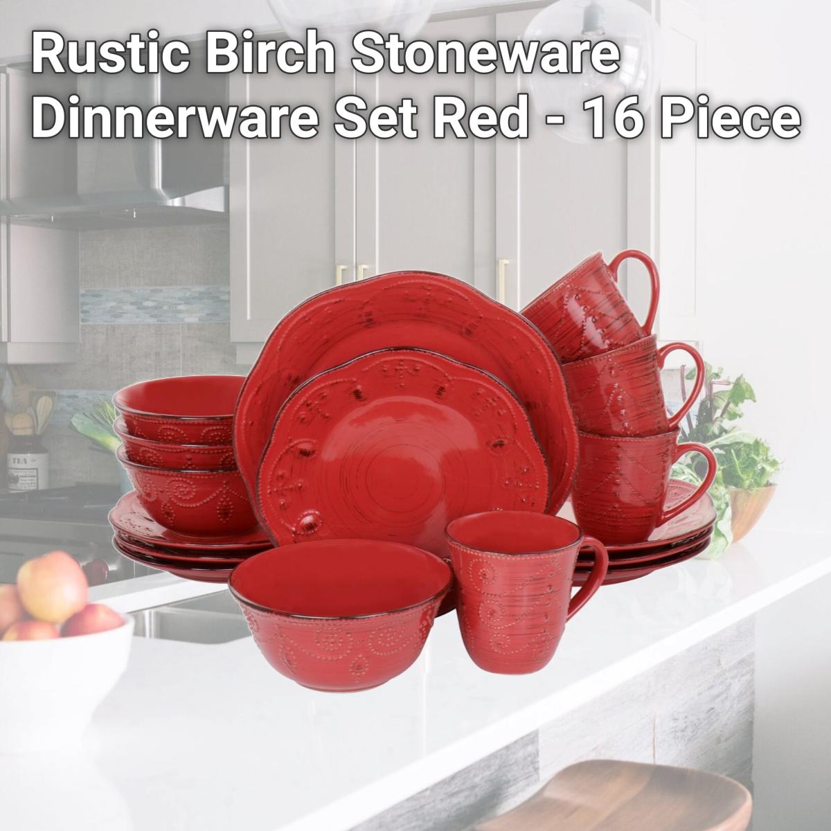 Picture of Elama EL-RUSTICBIRCHRED Rustic Birch Stoneware Dinnerware Set, Red - 16 Piece