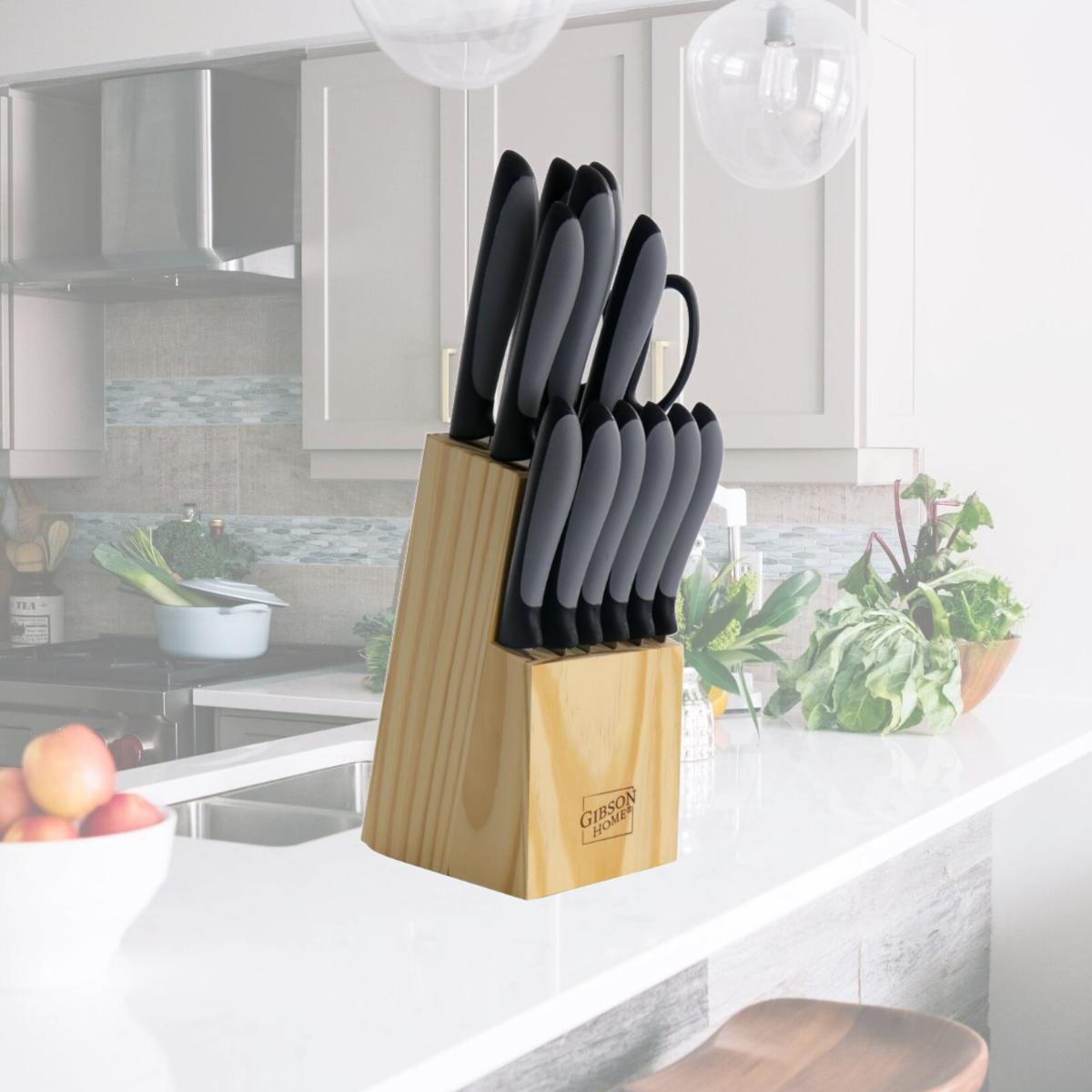 Picture of Gibson Home 127769.14 Dorain Stainless Steel Cutlery Set, Black with Wood Block - 14 Piece
