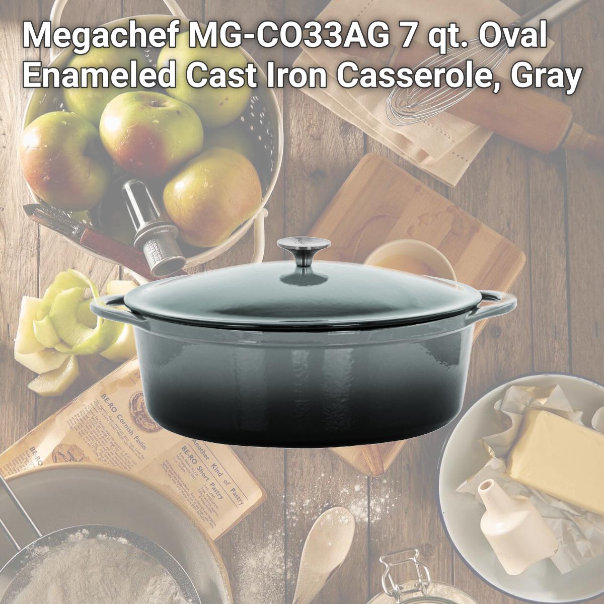 Picture of Megachef MG-CO33AG 7 qt. Oval Enameled Cast Iron Casserole, Gray
