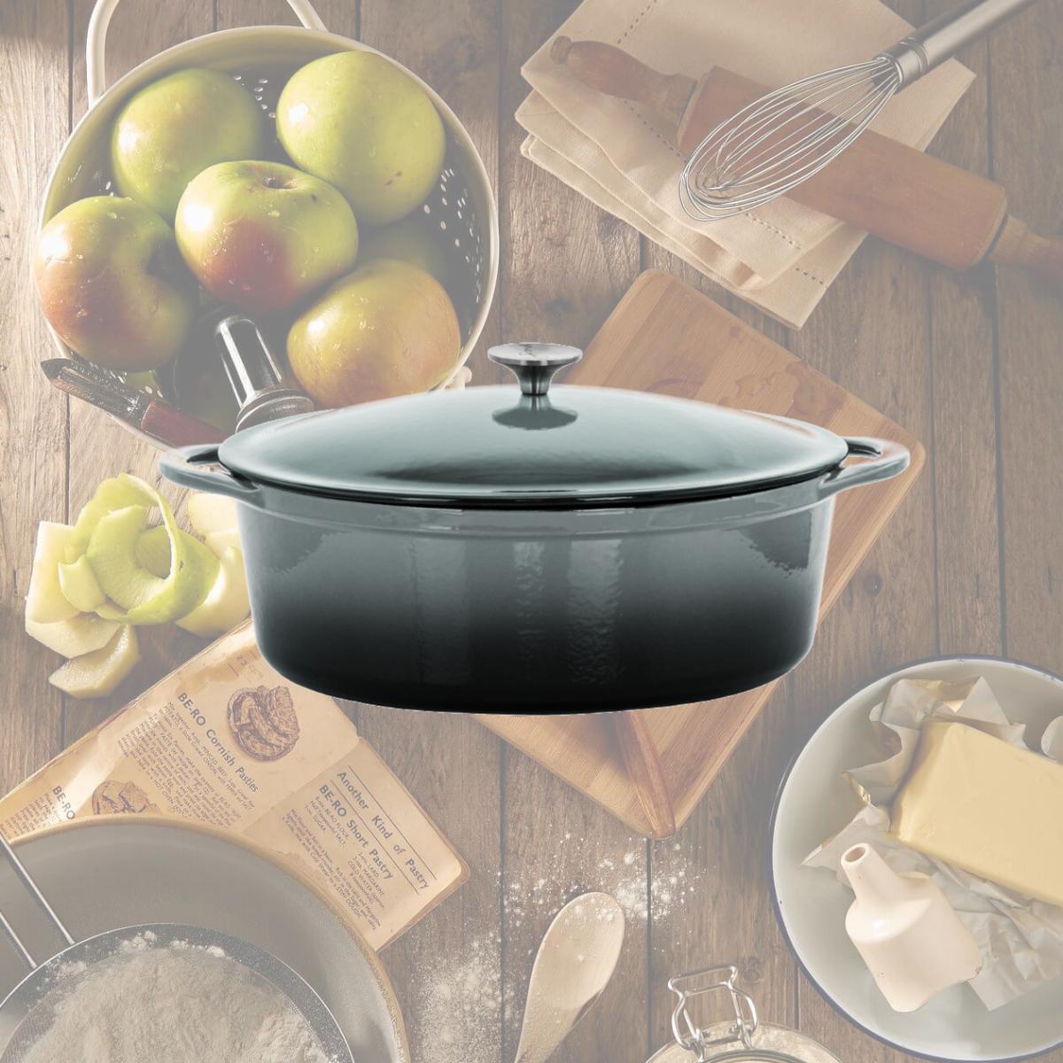 Picture of Megachef MG-CO33AG 7 qt. Oval Enameled Cast Iron Casserole, Gray