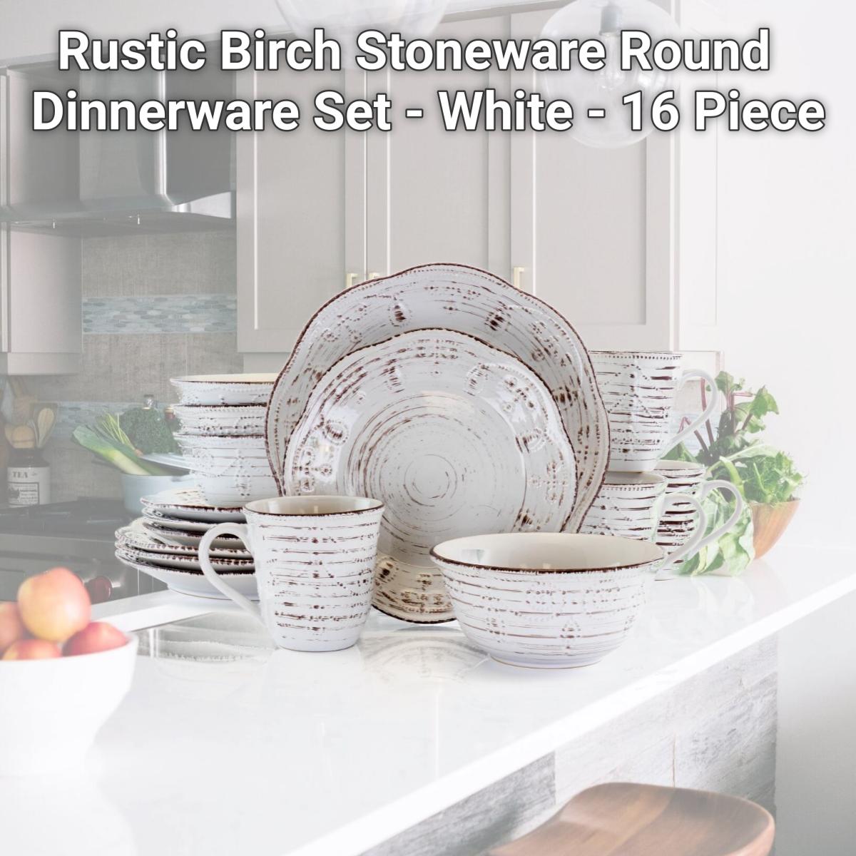 Picture of Elama EL-RUSTICBIRCH16 Rustic Birch Stoneware Round Dinnerware Set - White - 16 Piece