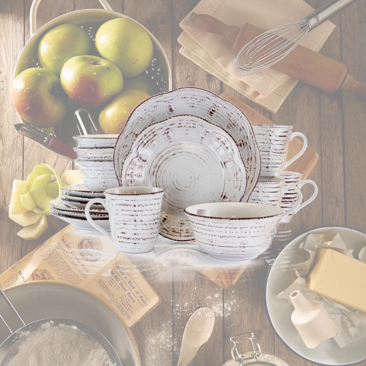 Picture of Elama EL-RUSTICBIRCH16 Rustic Birch Stoneware Round Dinnerware Set - White - 16 Piece