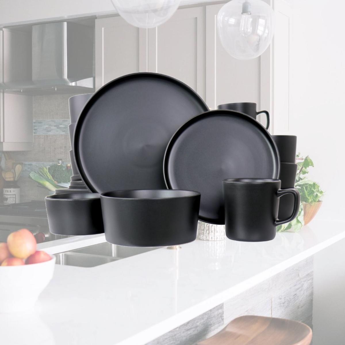 Picture of Elama EL-LUXMATTE-BLK Luxmatte Dinnerware Set, Black - 20 Piece