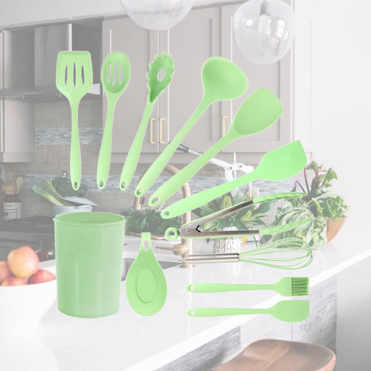 Picture of MegaChef MGSP-815 Silicone Cooking Utensils, Mint Green - Set of 12