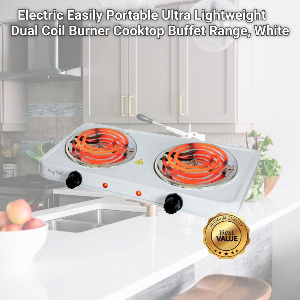 Picture of MegaChef MC-2012A-W Electric Easily Portable Ultra Lightweight Dual Coil Burner Cooktop Buffet Range, White
