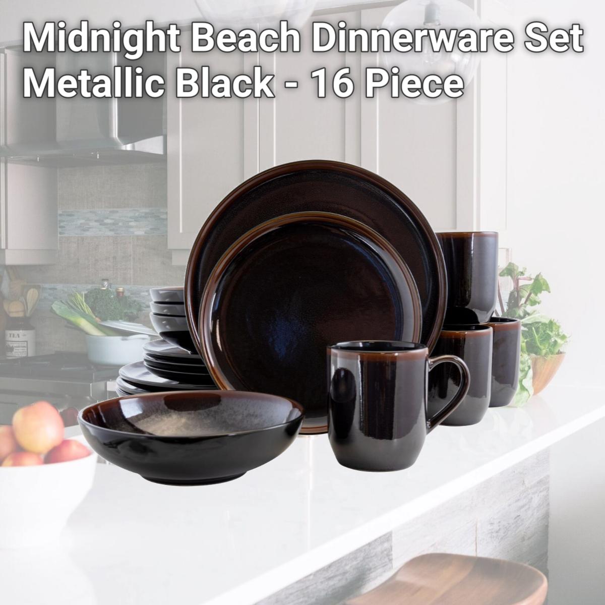 Picture of Elama EL-MIDNIGHTBEACH Midnight Beach Dinnerware Set, Metallic Black - 16 Piece