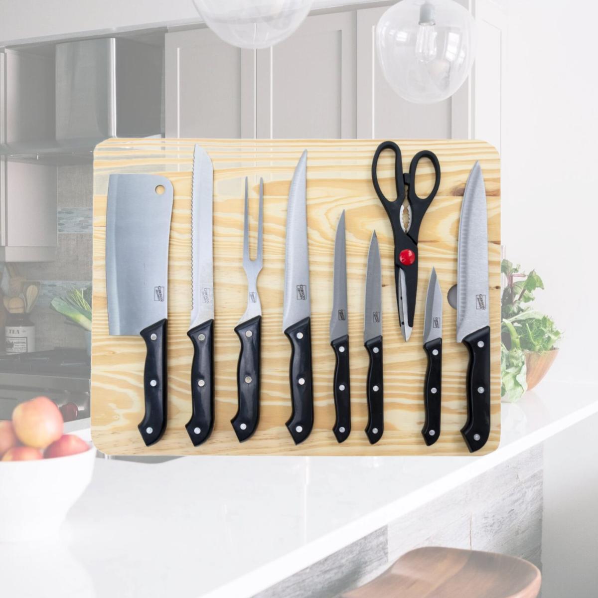 Picture of Gibson Home 127515.1 Wildcraft Cutlery Set with Wooden Cutting Board - 10 Piece