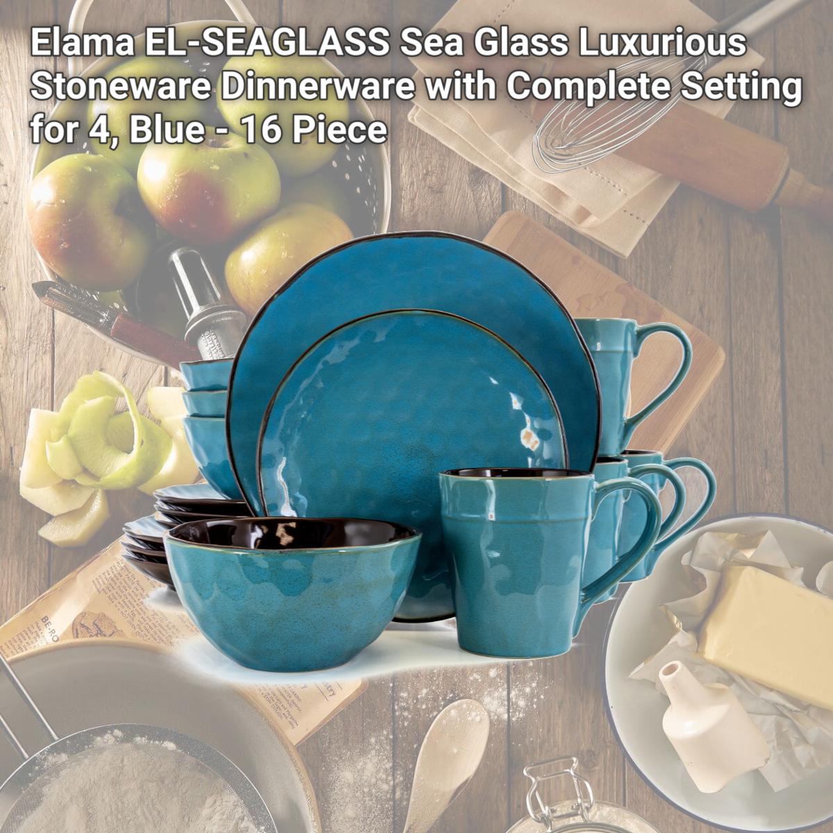 Picture of Elama EL-SEAGLASS Sea Glass Luxurious Stoneware Dinnerware with Complete Setting for 4, Blue - 16 Piece