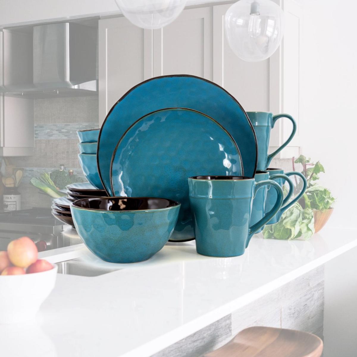 Picture of Elama EL-SEAGLASS Sea Glass Luxurious Stoneware Dinnerware with Complete Setting for 4, Blue - 16 Piece