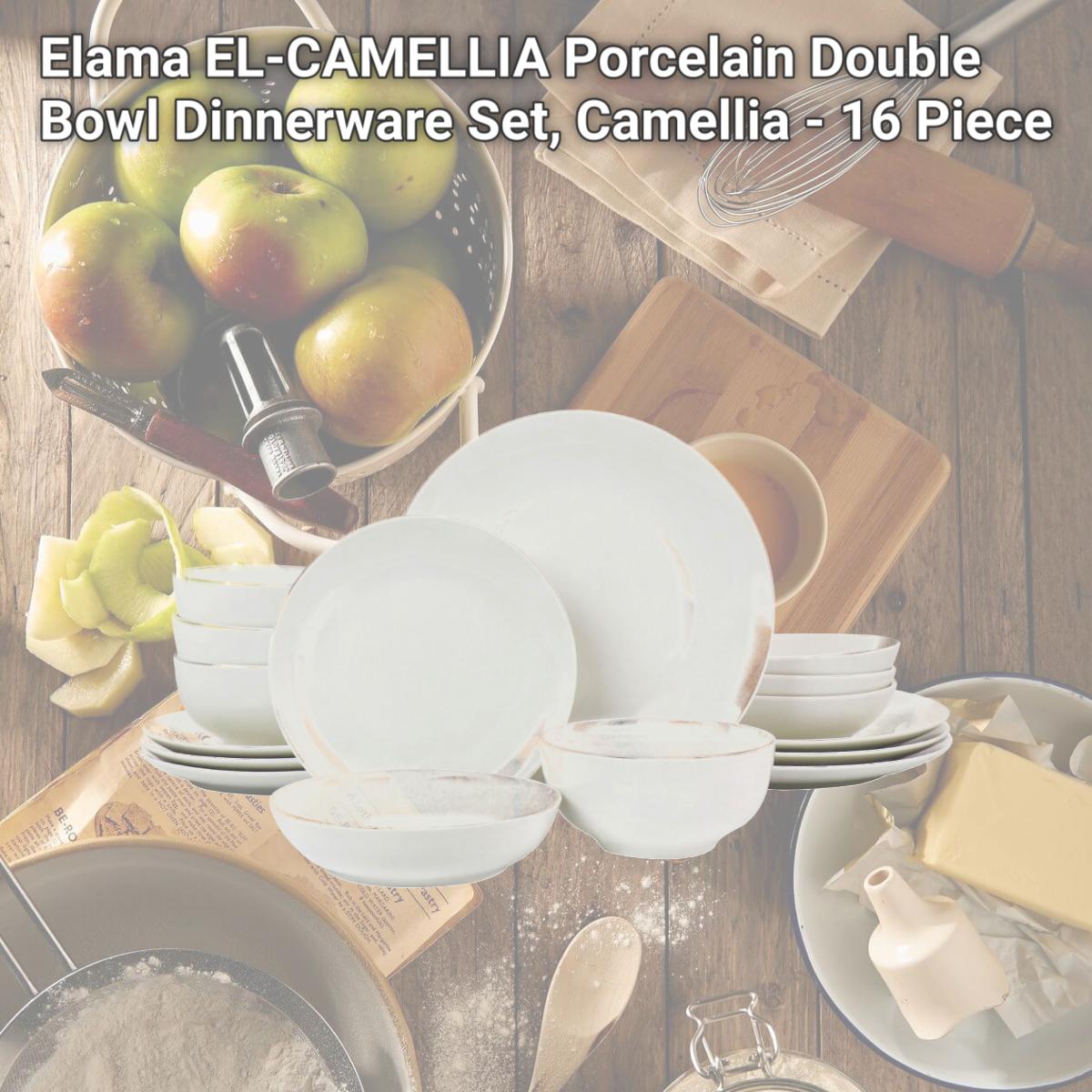 Picture of Elama EL-CAMELLIA Porcelain Double Bowl Dinnerware Set, Camellia - 16 Piece