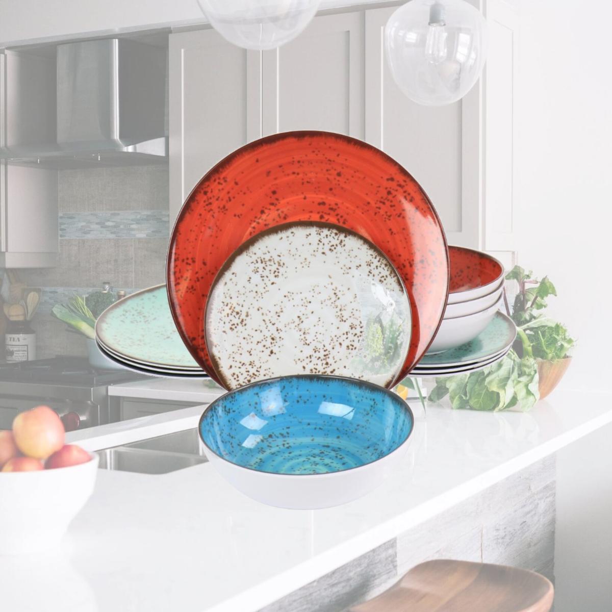 Picture of Elama EL-PRYCE Pryce Melamine Dinnerware Set, Assorted Color - 12 Piece