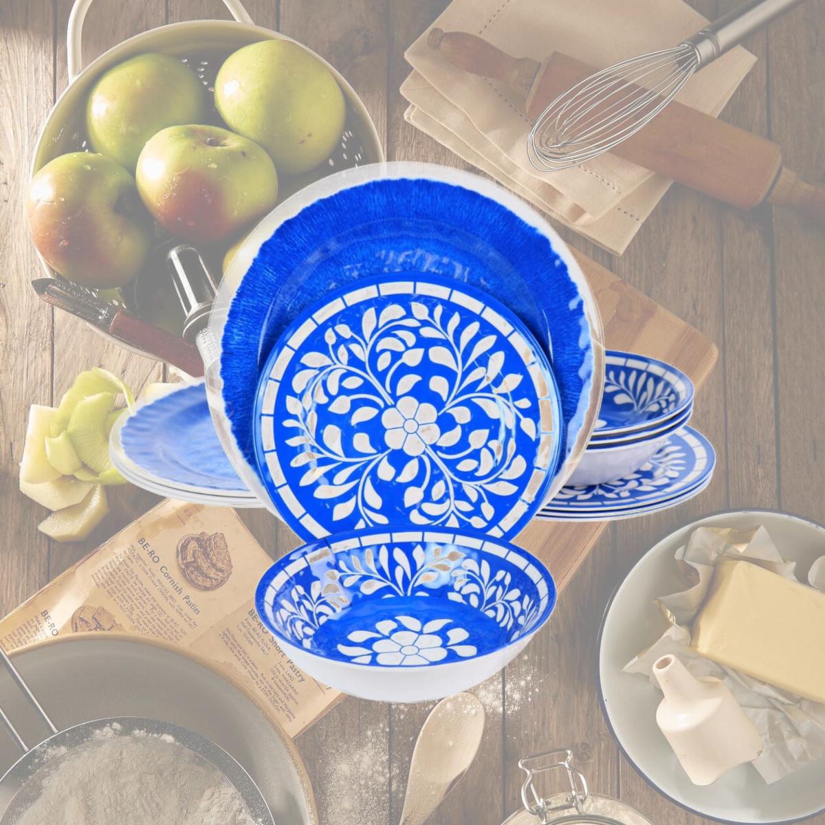 Picture of Elama EL-NELLY Nelly Melamine Dinnerware Set, Blue - 12 Piece