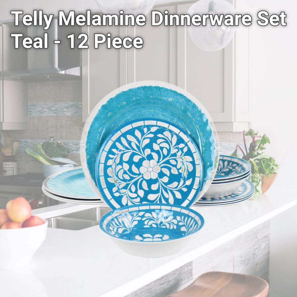 Picture of Elama EL-TELLY Telly Melamine Dinnerware Set, Teal - 12 Piece