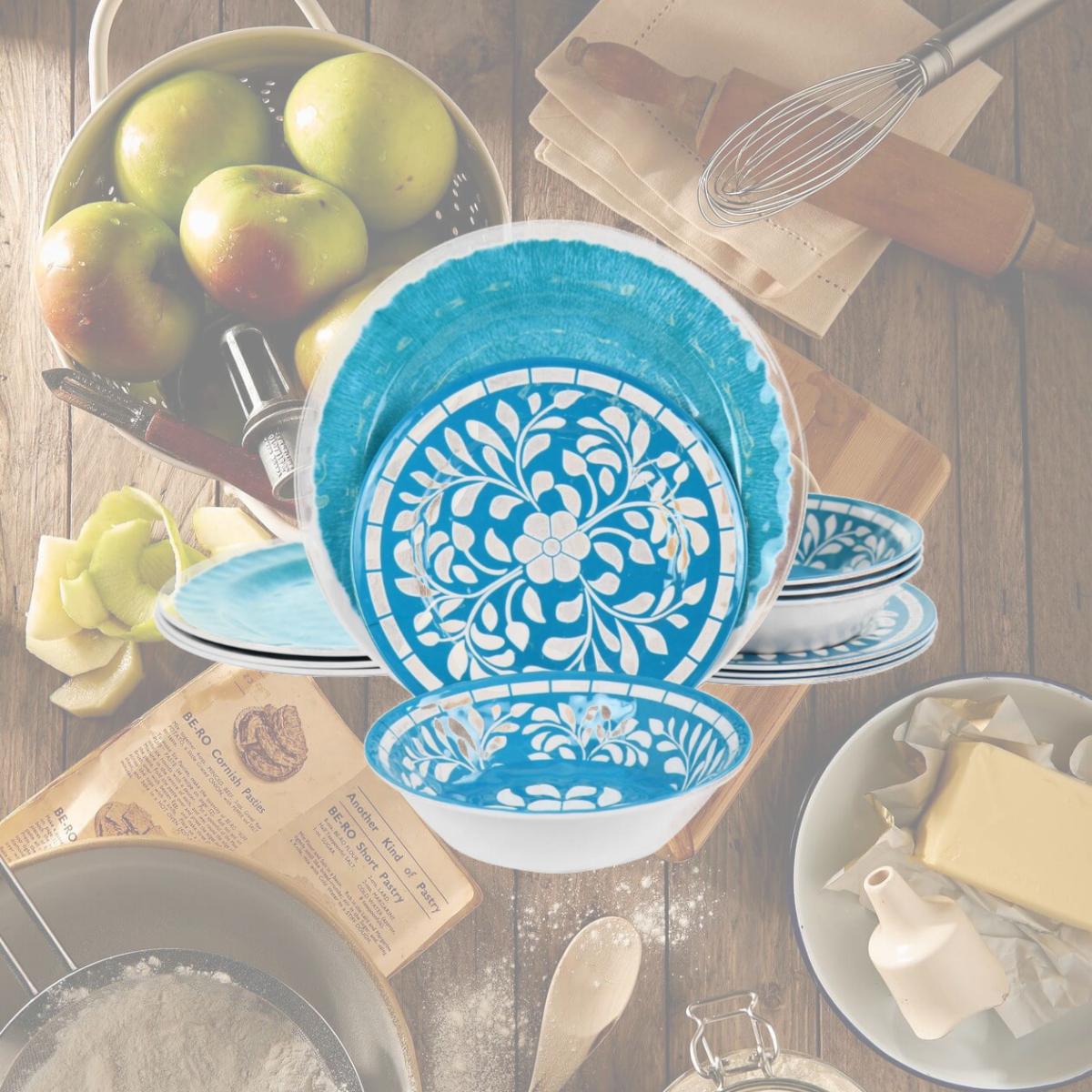 Picture of Elama EL-TELLY Telly Melamine Dinnerware Set, Teal - 12 Piece