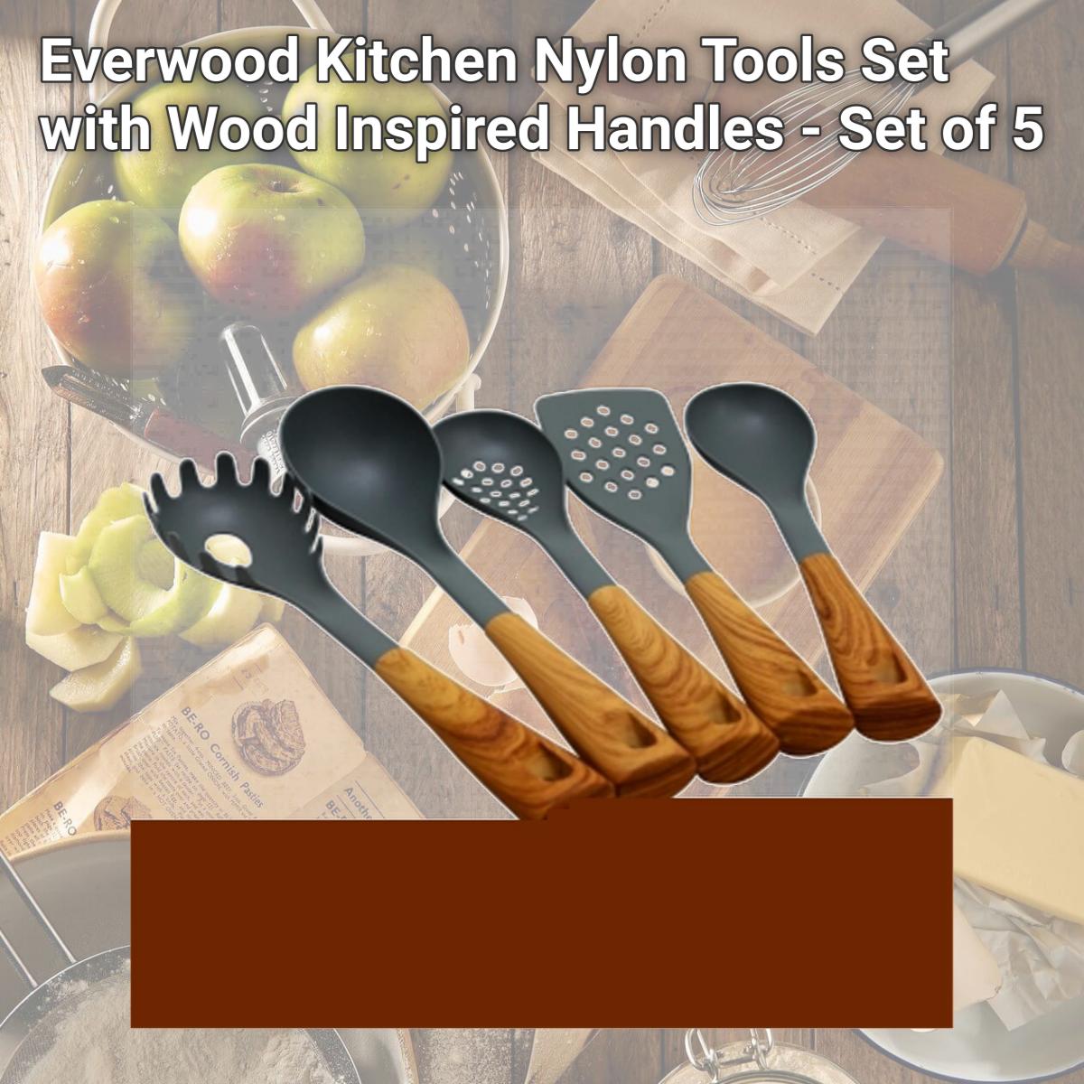 Picture of Oster 112066.05 Everwood Kitchen Nylon Tools Set with Wood Inspired Handles - Set of 5