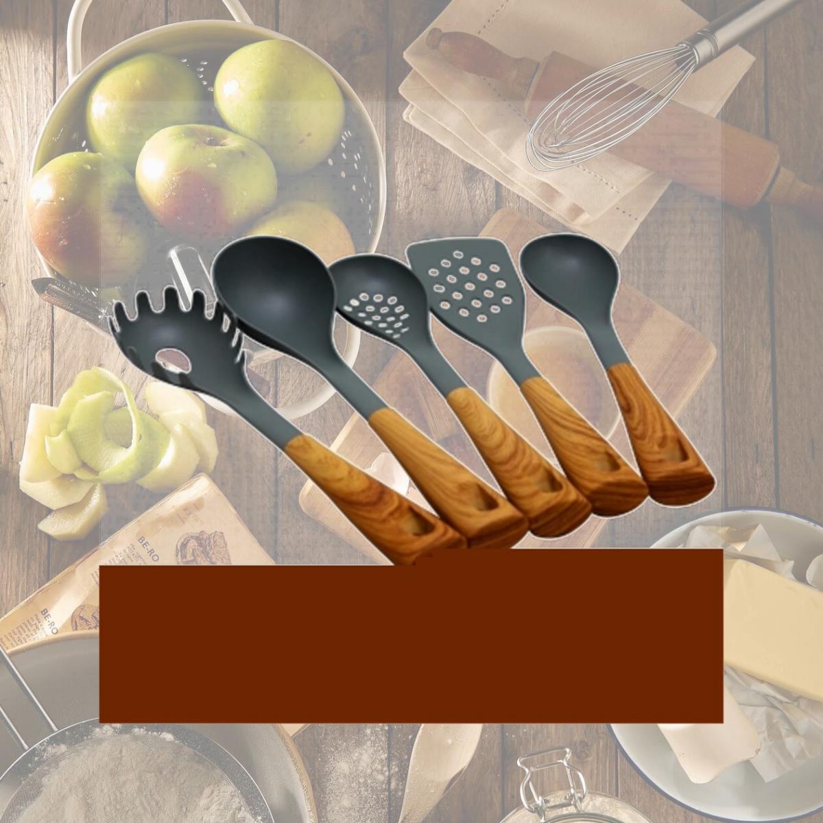 Picture of Oster 112066.05 Everwood Kitchen Nylon Tools Set with Wood Inspired Handles - Set of 5