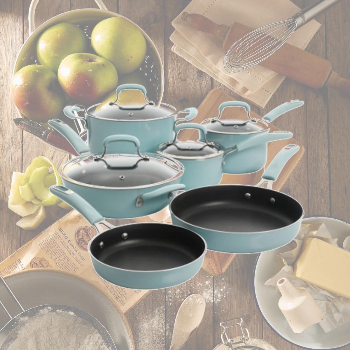 Picture of Kenmore Elite 126369.1 Andover Nonstick Aluminum Cookware Set, Glacier Blue - 10 Piece
