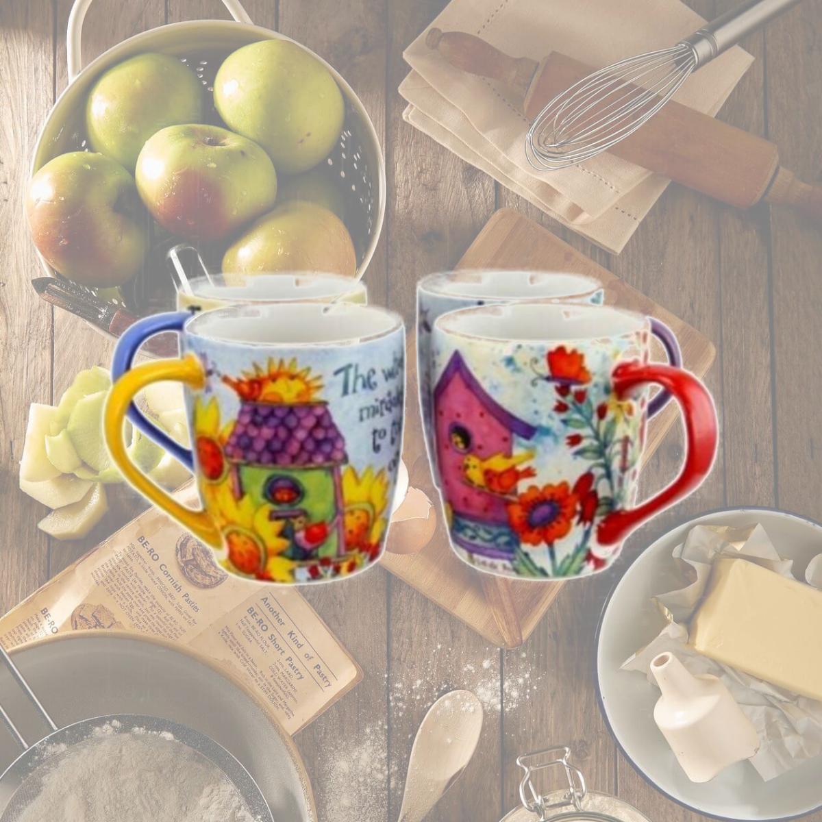Picture of Gibson Home 122807.01 18 oz Assorted Designs Birdhouse Floral Cup Set, Set of 4