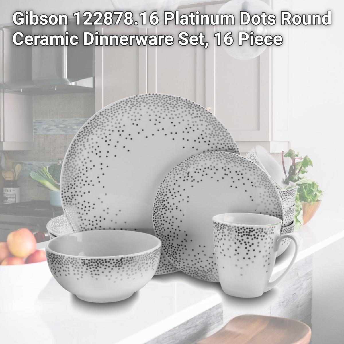 Picture of Gibson 122878.16 Platinum Dots Round Ceramic Dinnerware Set, 16 Piece