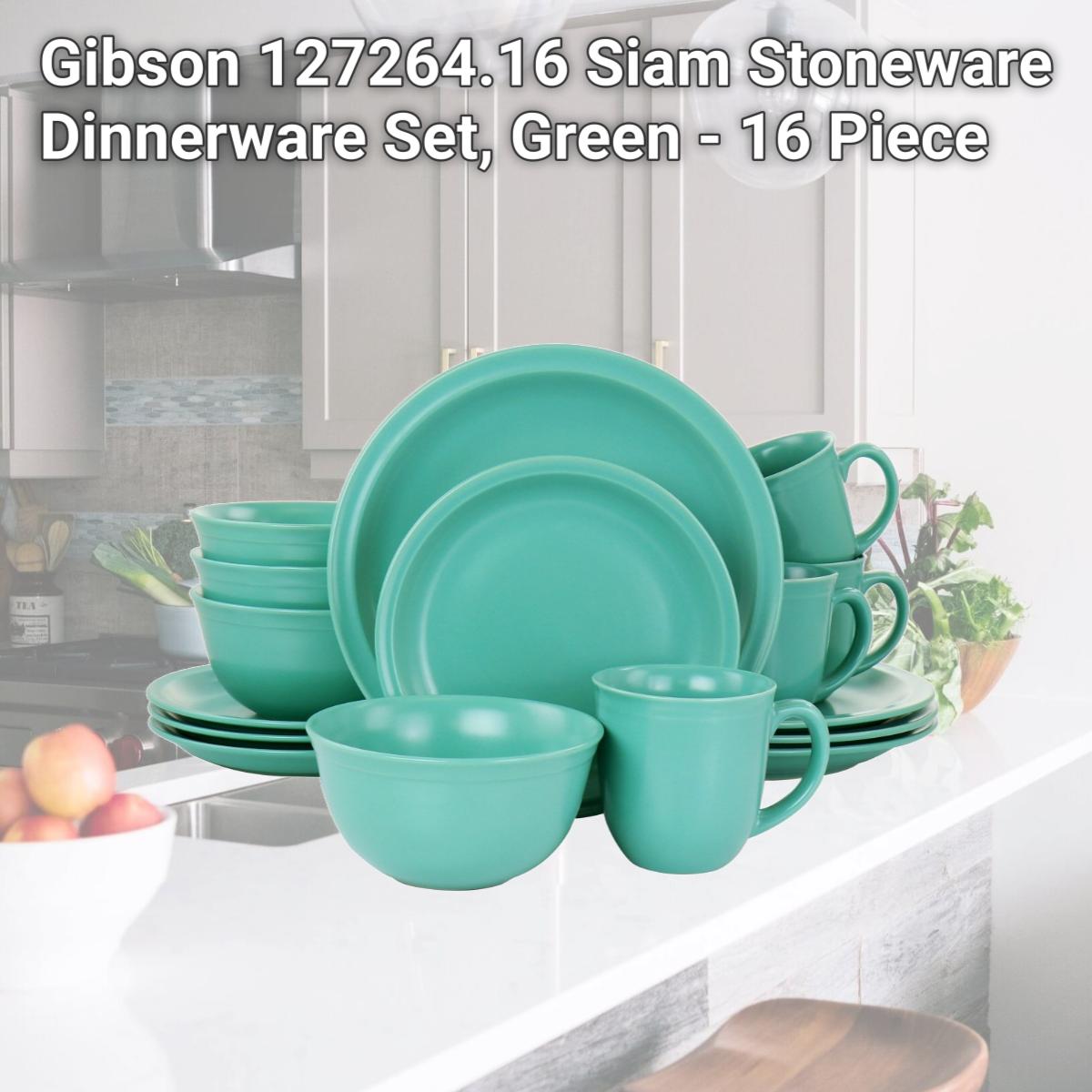 Picture of Gibson 127264.16 Siam Stoneware Dinnerware Set, Green - 16 Piece