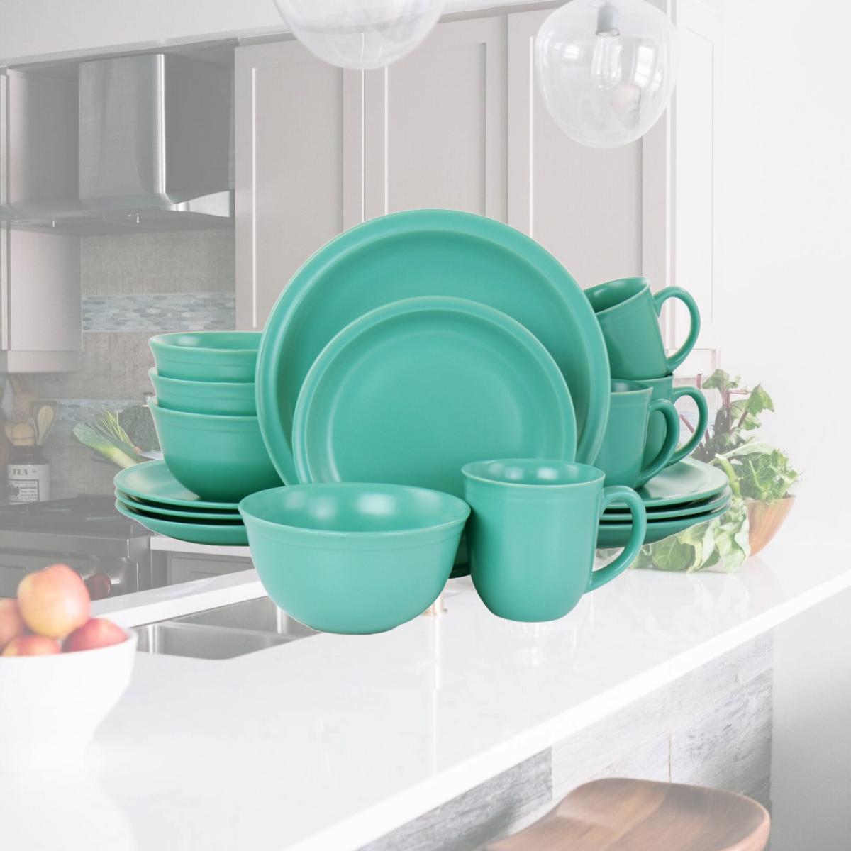 Picture of Gibson 127264.16 Siam Stoneware Dinnerware Set, Green - 16 Piece