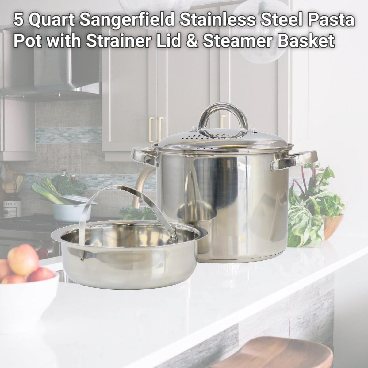 Picture of Oster 130010.03 5 Quart Sangerfield Stainless Steel Pasta Pot with Strainer Lid & Steamer Basket