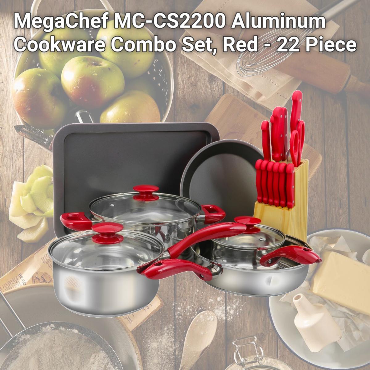 Picture of MegaChef MC-CS2200 Aluminum Cookware Combo Set, Red - 22 Piece