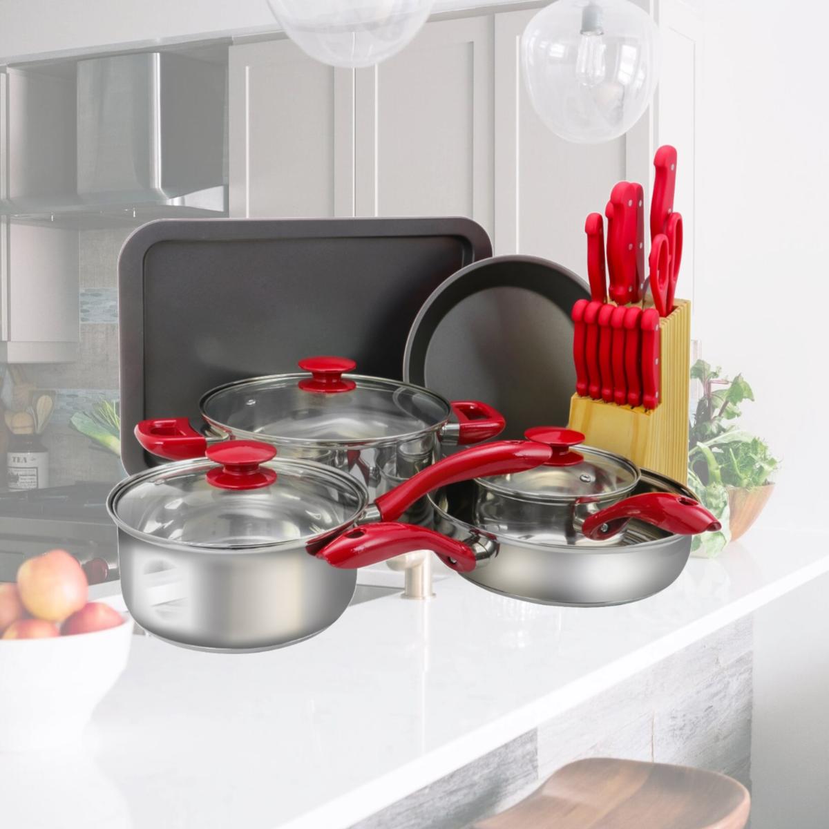 Picture of MegaChef MC-CS2200 Aluminum Cookware Combo Set, Red - 22 Piece