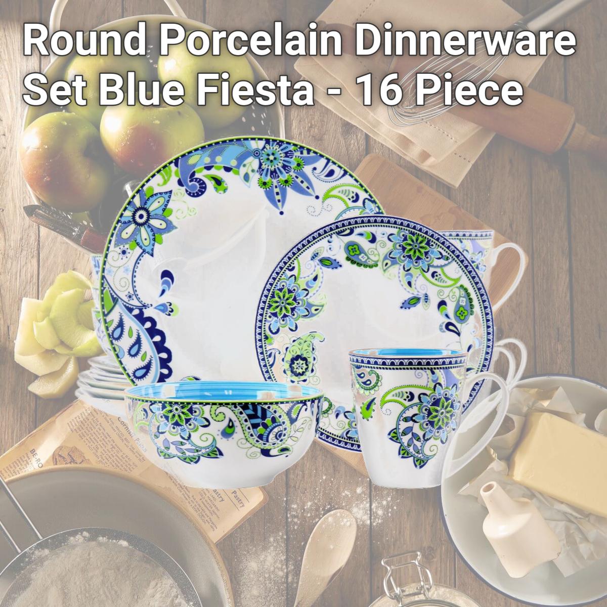 Picture of Elama ELM-BLUEFIESTA16 Round Porcelain Dinnerware Set, Blue Fiesta - 16 Piece