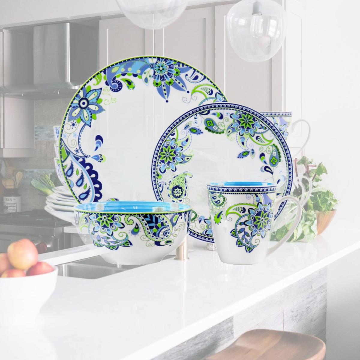 Picture of Elama ELM-BLUEFIESTA16 Round Porcelain Dinnerware Set, Blue Fiesta - 16 Piece