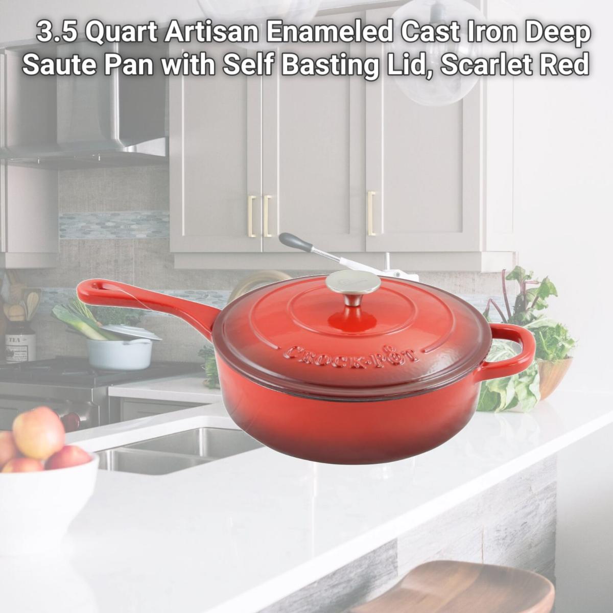 Picture of Crock Pot 112011.02 3.5 Quart Artisan Enameled Cast Iron Deep Saute Pan with Self Basting Lid, Scarlet Red