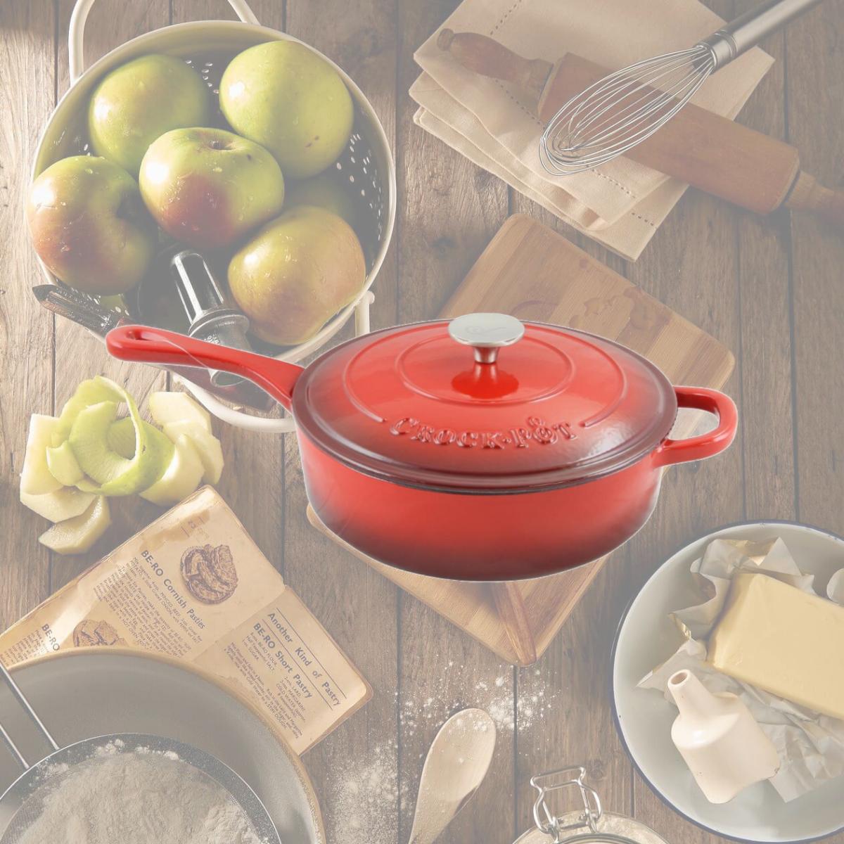 Picture of Crock Pot 112011.02 3.5 Quart Artisan Enameled Cast Iron Deep Saute Pan with Self Basting Lid, Scarlet Red