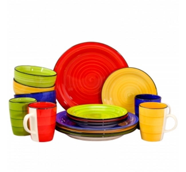 95838.16 Home Color Vibes 16 Piece Round Dinnerware Set, Assorted Colors