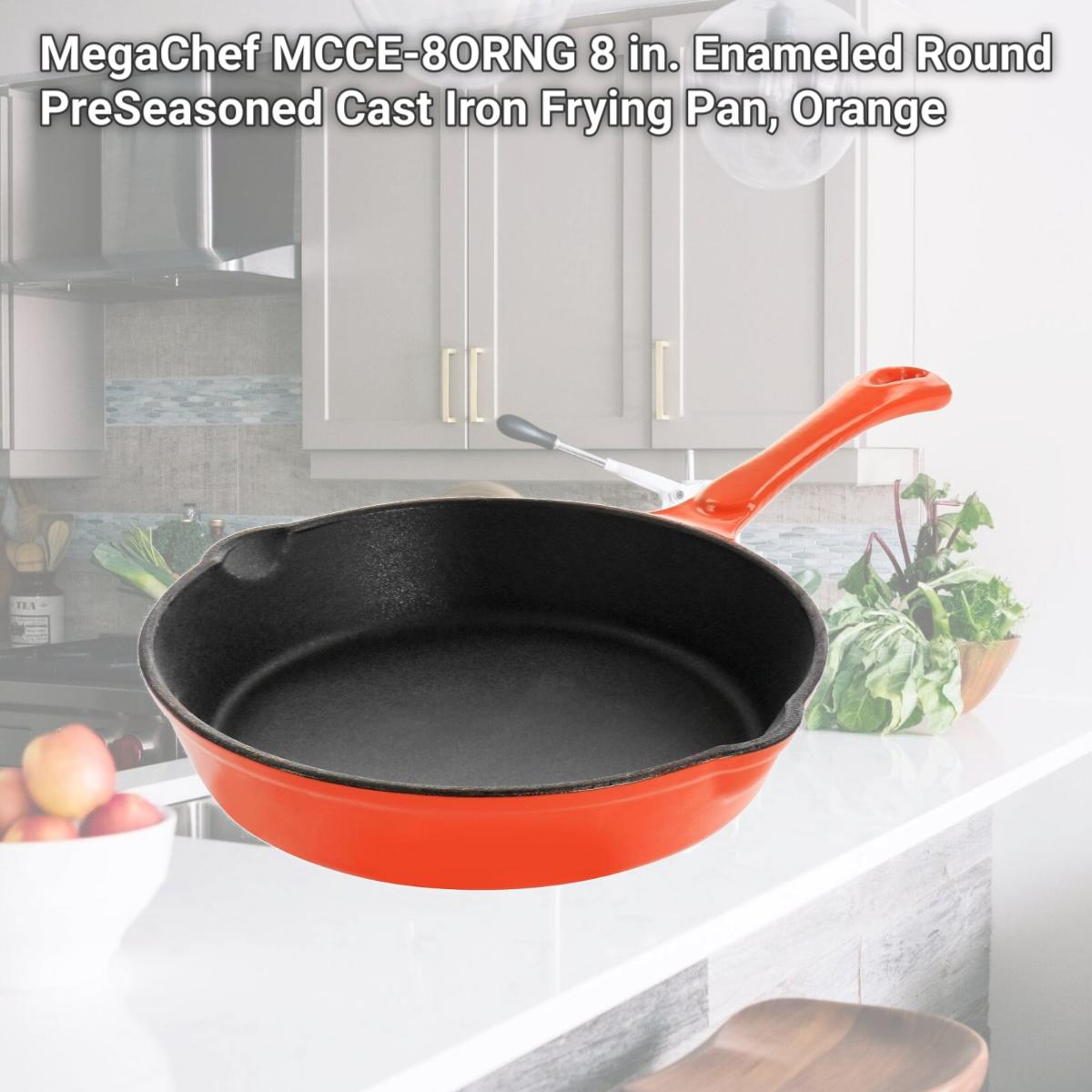 Picture of MegaChef MCCE-8ORNG 8 in. Enameled Round PreSeasoned Cast Iron Frying Pan, Orange