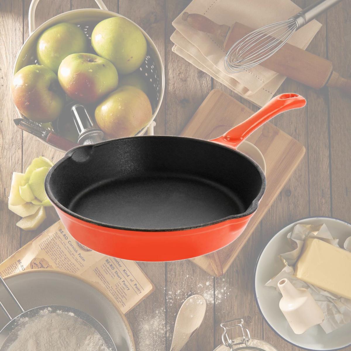 Picture of MegaChef MCCE-8ORNG 8 in. Enameled Round PreSeasoned Cast Iron Frying Pan, Orange
