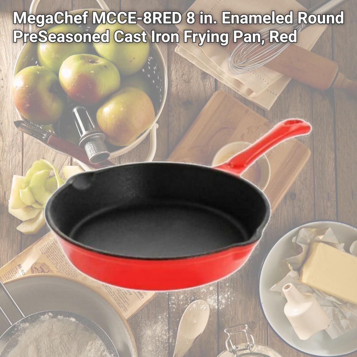 Picture of MegaChef MCCE-8RED 8 in. Enameled Round PreSeasoned Cast Iron Frying Pan, Red