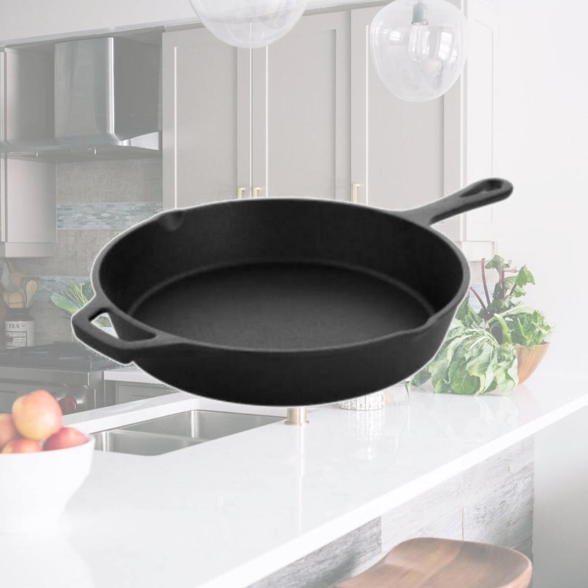 Picture of MegaChef MCCI-1010 10 in. Round Preseasoned Cast Iron Frying Pan with Handle, Black