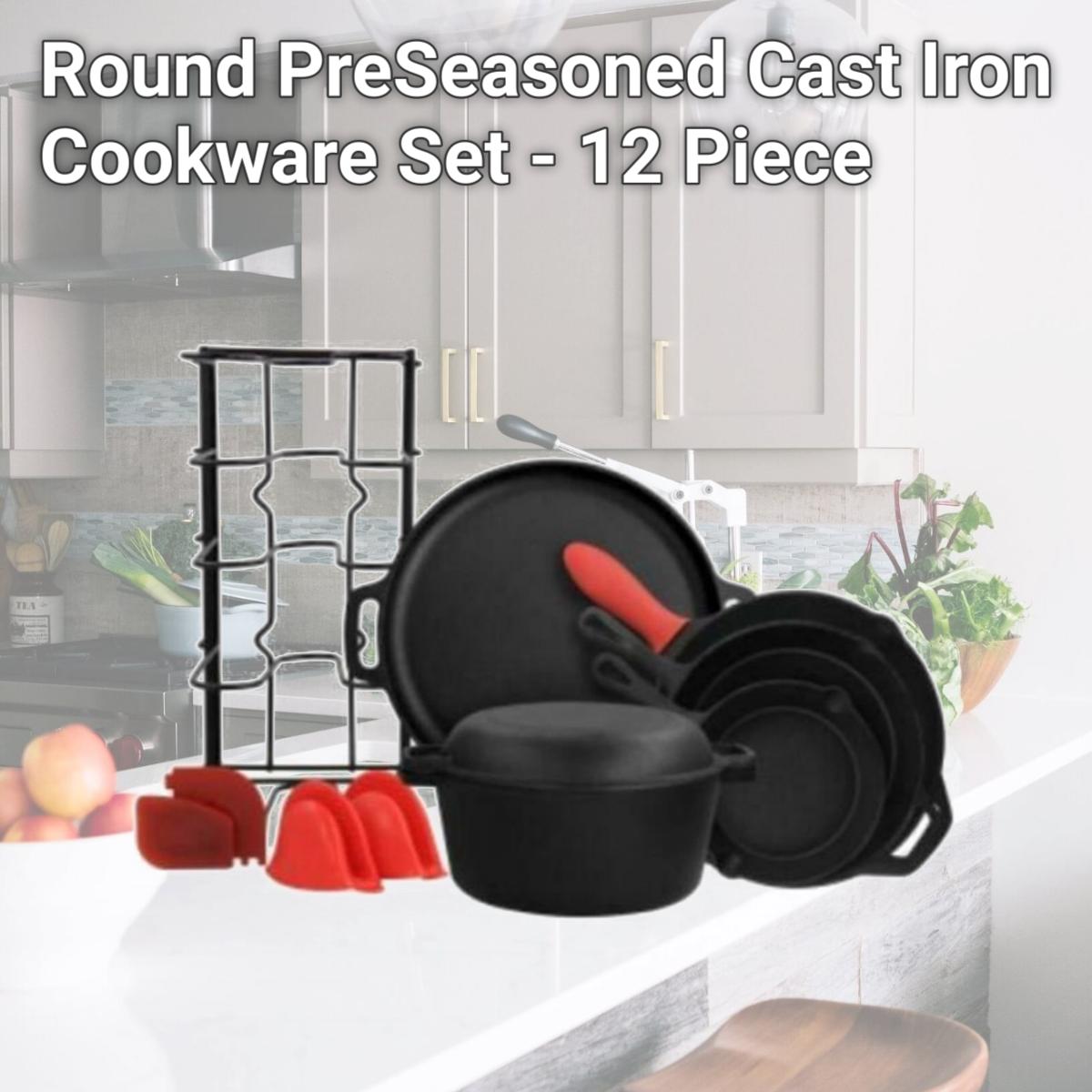Picture of MegaChef MCCI-6P10 Round PreSeasoned Cast Iron Cookware Set - 12 Piece