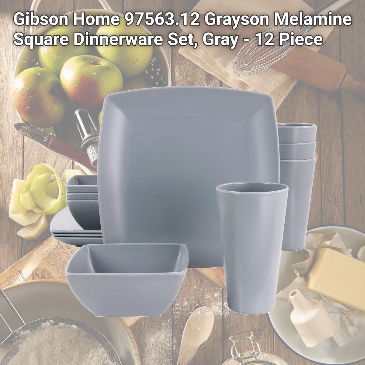 Picture of Gibson Home 97563.12 Grayson Melamine Square Dinnerware Set, Gray - 12 Piece